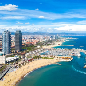 Guiode to Barcelona Spain beach aerial view. Click for details.