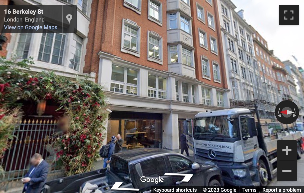 Street View image of 16 Berkeley Street, Central London, W1J, UK