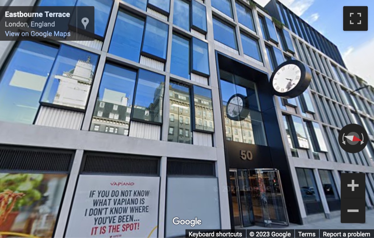 Street View image of 50 Eastbourne Terrace, Central London, W2, UK