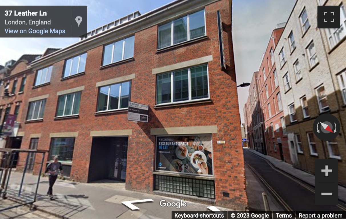 Street View image of The Record Hall, 16-16A Baldwin’s Gardens, Hatton Garden, London, London Borough of Camden