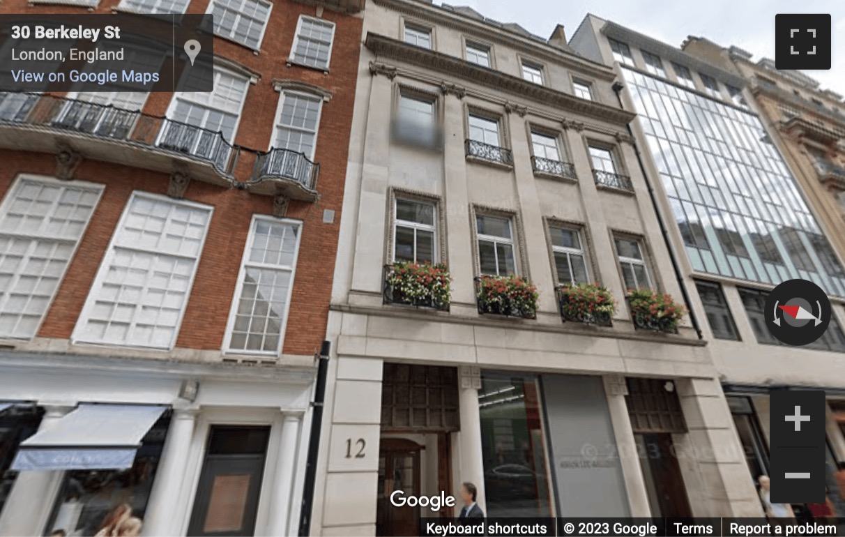 Street View image of 12 Berkeley Street, Mayfair, London, London Central