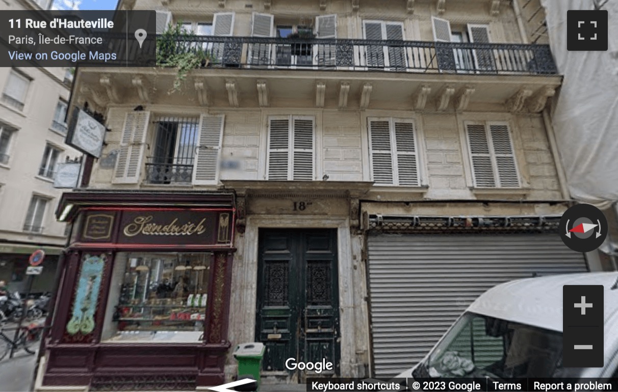 Street View image of 18 rue d’Hauteville, 75010, Paris