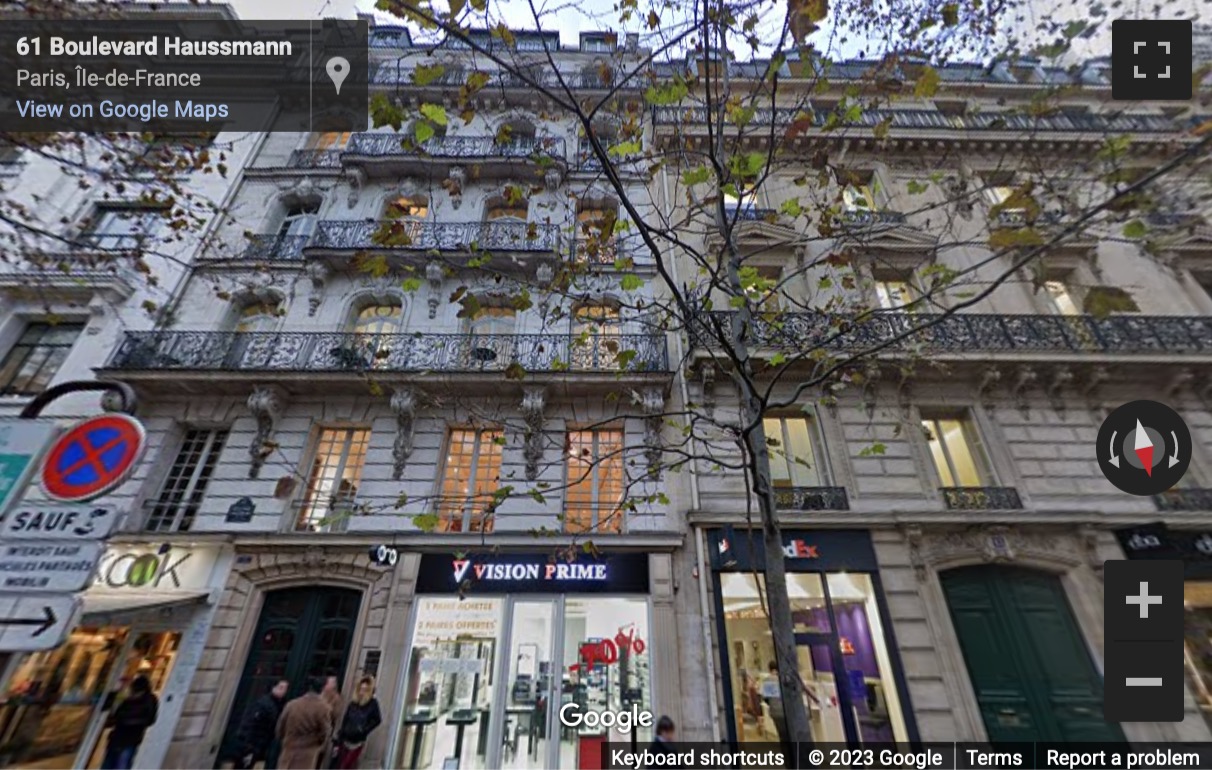 Street View image of 61 Boulevard Haussmann, Haussmann Offices, Paris