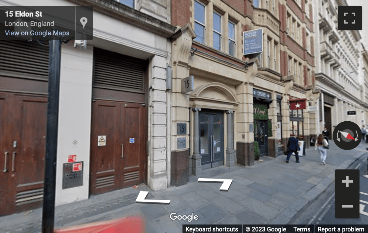 Street View image of New Liverpool House, 15 Eldon Street, London, EC2M