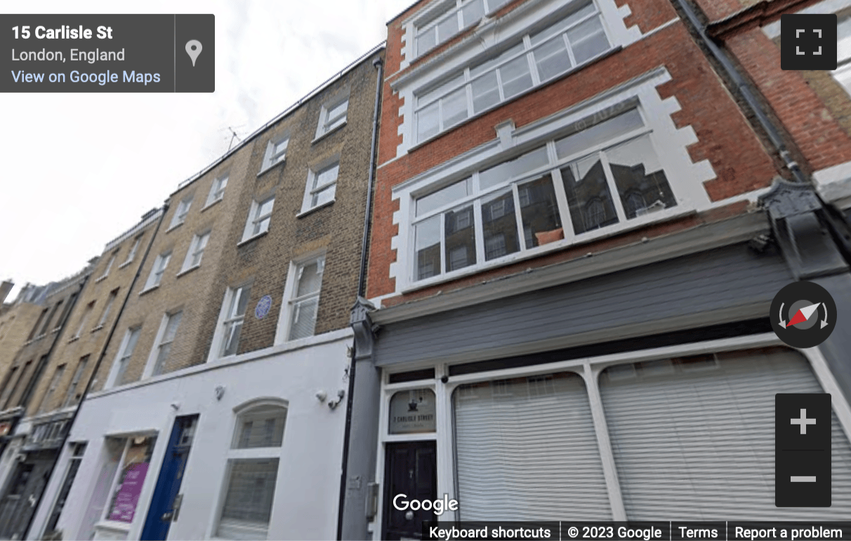 Street View image of 7 Carlisle Street, Soho, London, City of Westminster