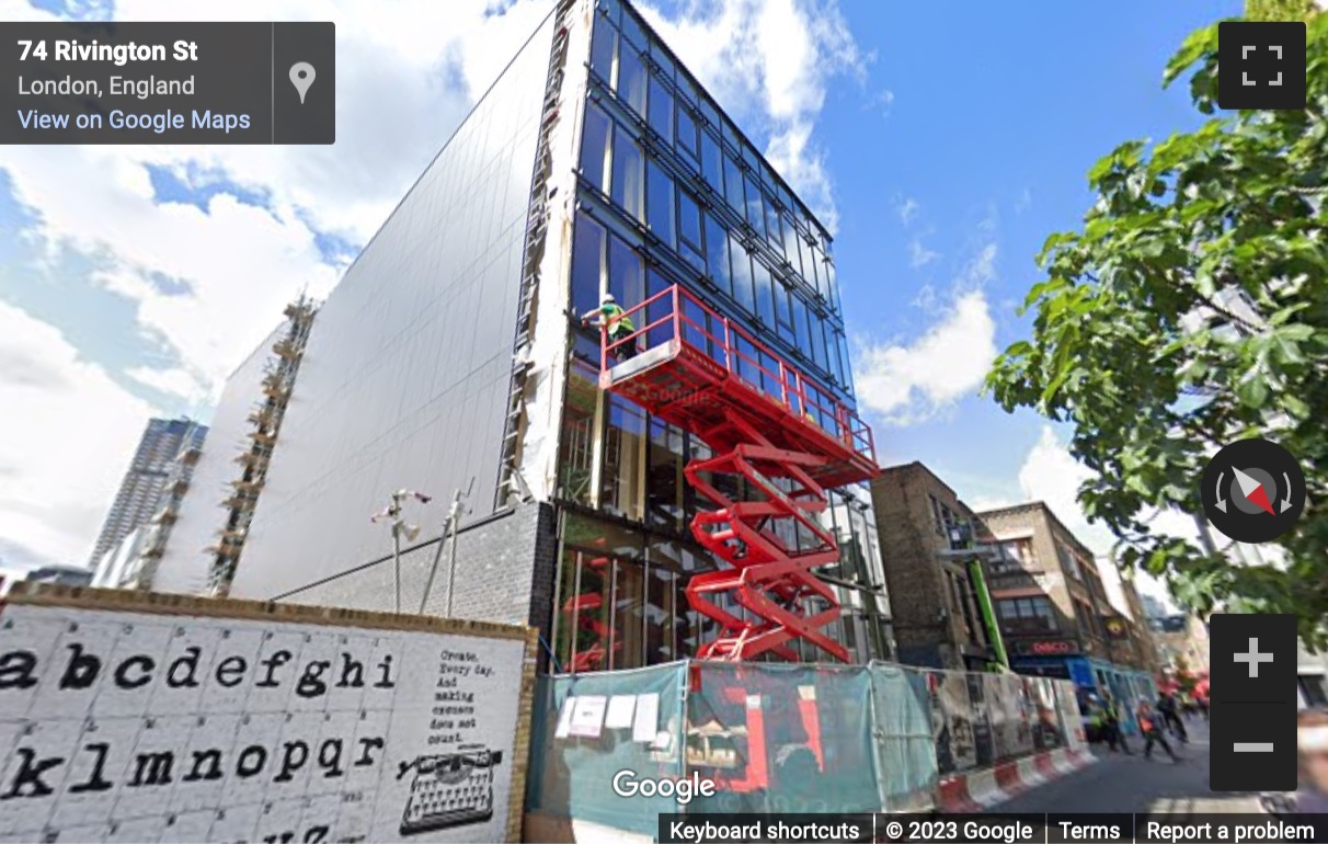 Street View image of The Black & White building, 74 Rivington Street, London