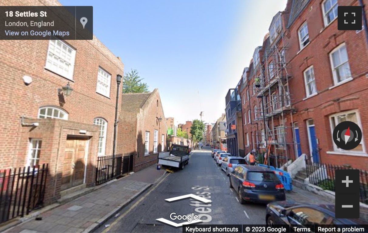 Street View image of 25 Settles Street, 2nd, 3rd and 4th Floors, London