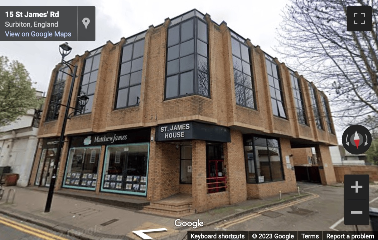 Street View image of Saint James House, 9 Saint James Road, Surbiton, Royal Borough of Kingston upon Thames