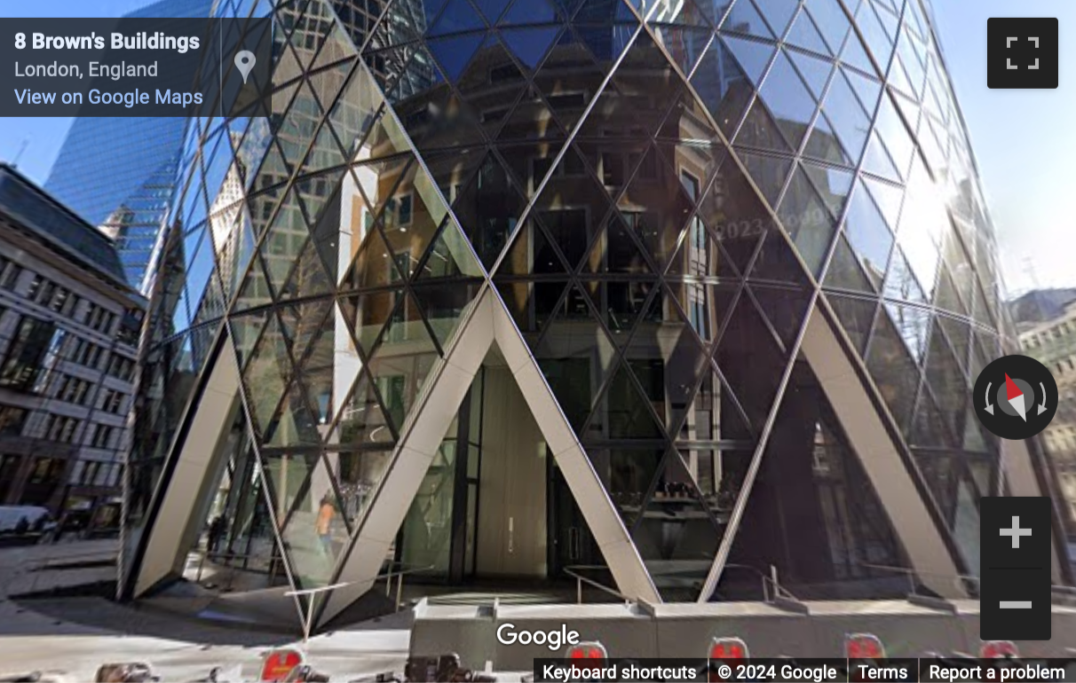 Street View image of The Gherkin, 30 St Mary’s Axe, Central London, EC3A, UK