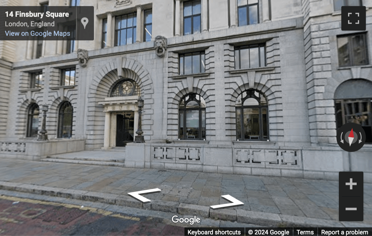 Street View image of 18 Finsbury Square, Central London, EC2A, UK