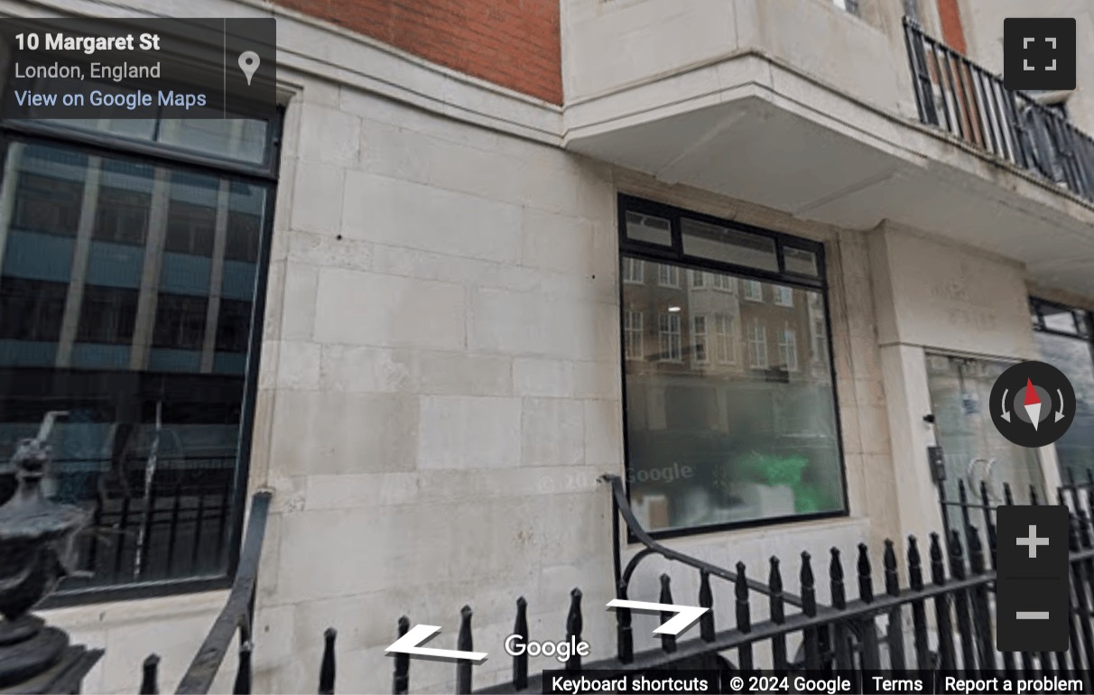 Street View image of 10 Margaret Street, Central London, W1W, UK