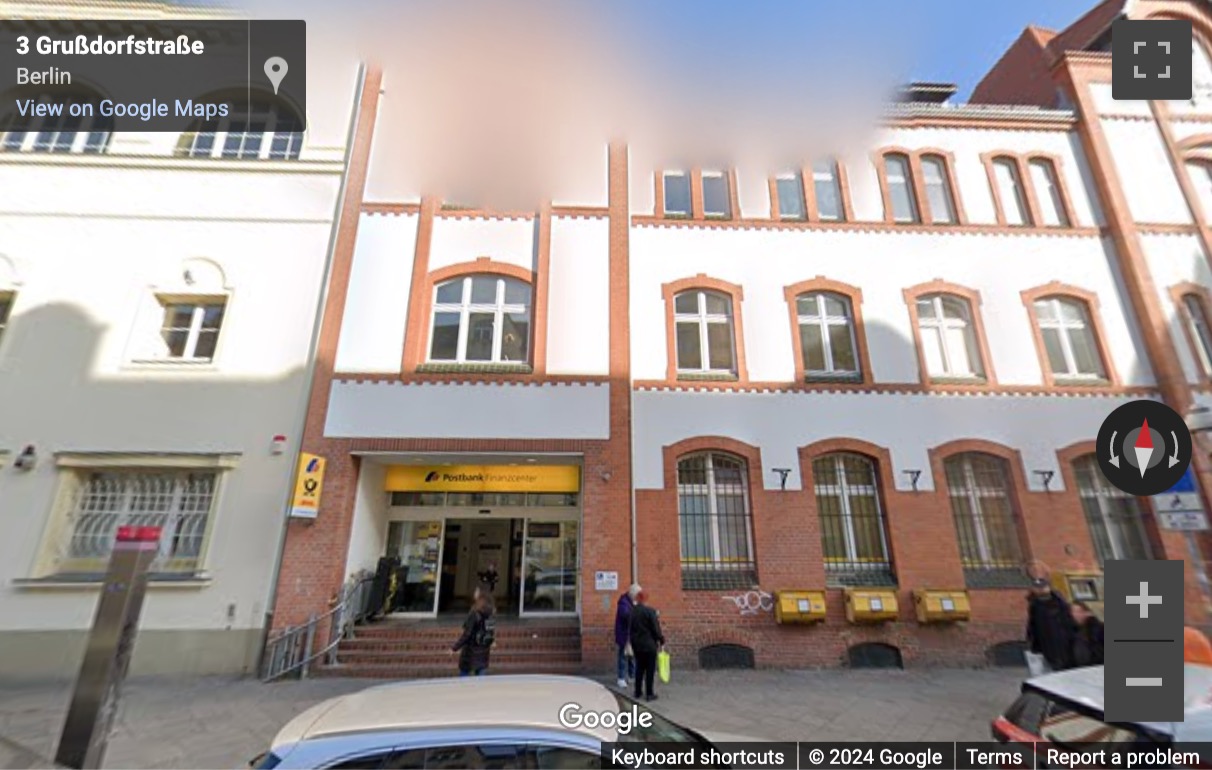 Street View image of Grußdorfstraße 3, Postwerk, (Hinterhof, Aufgang A), Berlin, Brandenburg