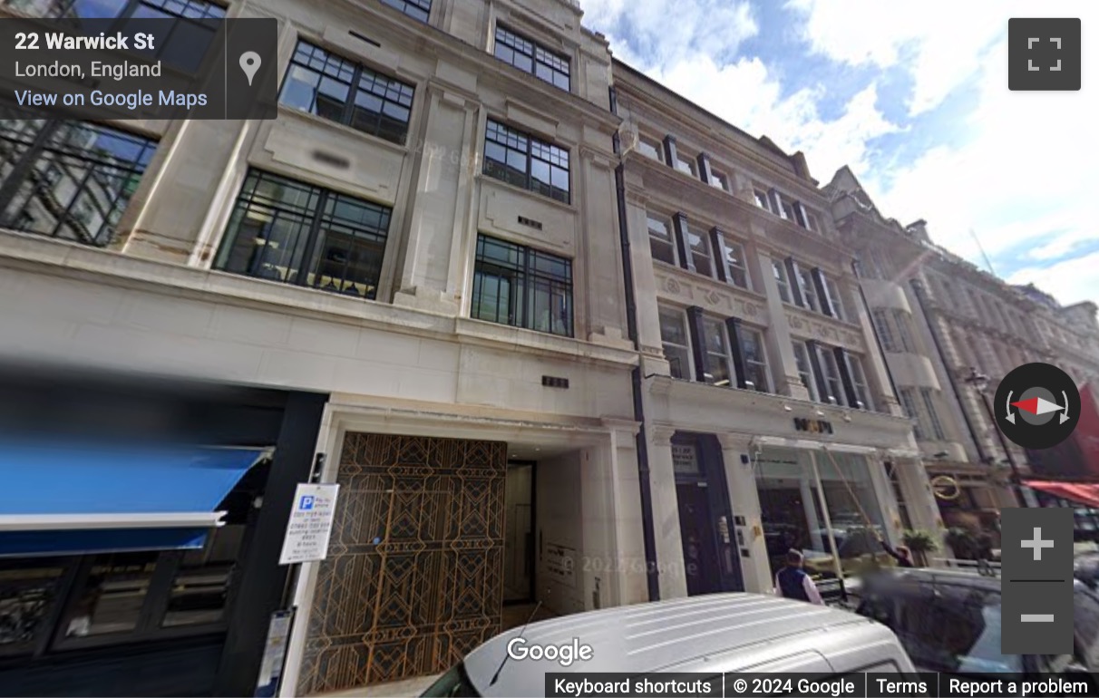 Street View image of 21-22 Warwick Street, Central London, W1B, UK