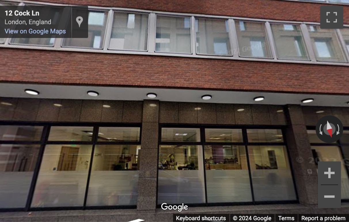 Street View image of 12 Cock Lane, Central London, EC1A, UK