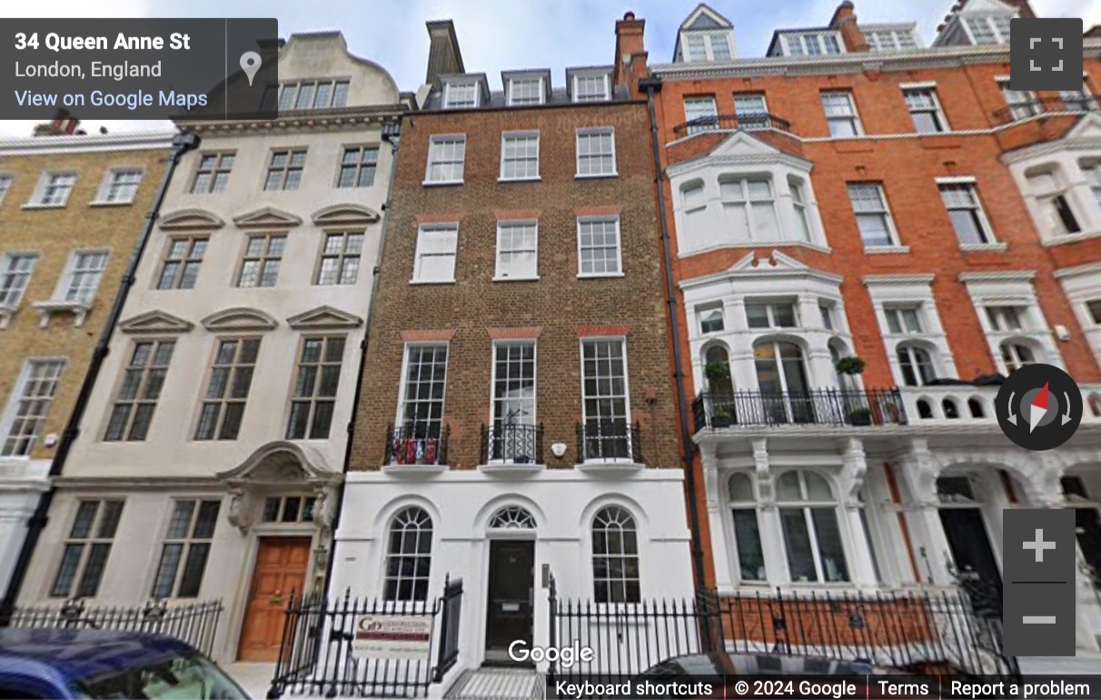 Street View image of 34 Queen Anne Street, Central London, W1G, UK