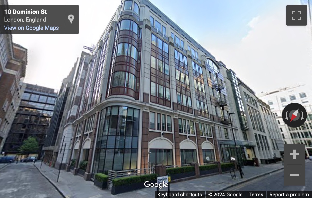 Street View image of 10 Dominion Street, Huddle Fulham, Central London, EC2M, UK