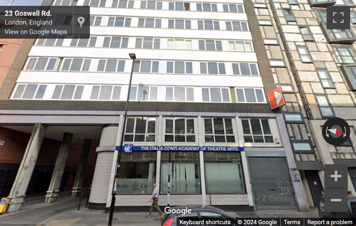 Street View image of 23 Goswell Road, Central London, EC1M, UK