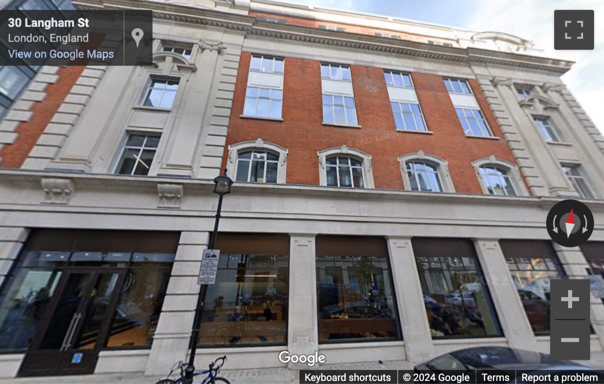 Street View image of 19 Langham Street, Brock House, Central London, W1W, UK