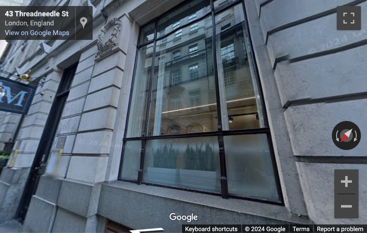 Street View image of 32 Threadneedle Street, Central London, EC2R, UK