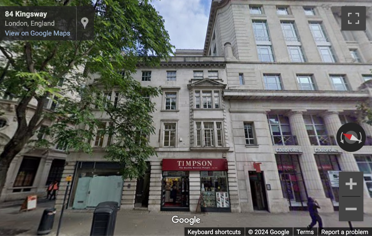 Street View image of 84 Kingsway, Central London, WC2B, UK