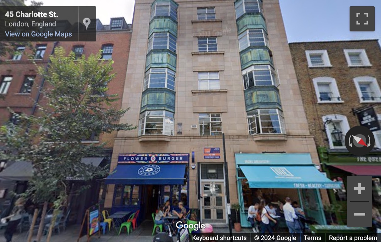 Street View image of 43-45 Charlotte Street, Central London, W1T, UK