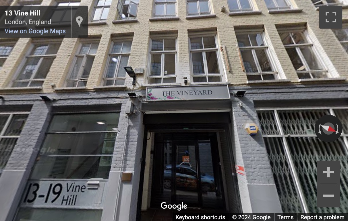 Street View image of 13-19 Vine Hill, Central London, EC1R, UK