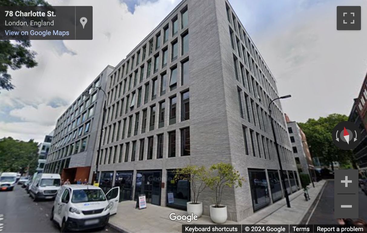 Street View image of 80 Charlotte Street, Central London, W1T, UK