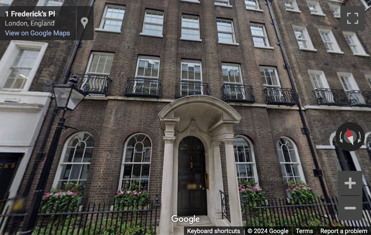 Street View image of 1-3 Frederick’s Place, Central London, EC2V, UK