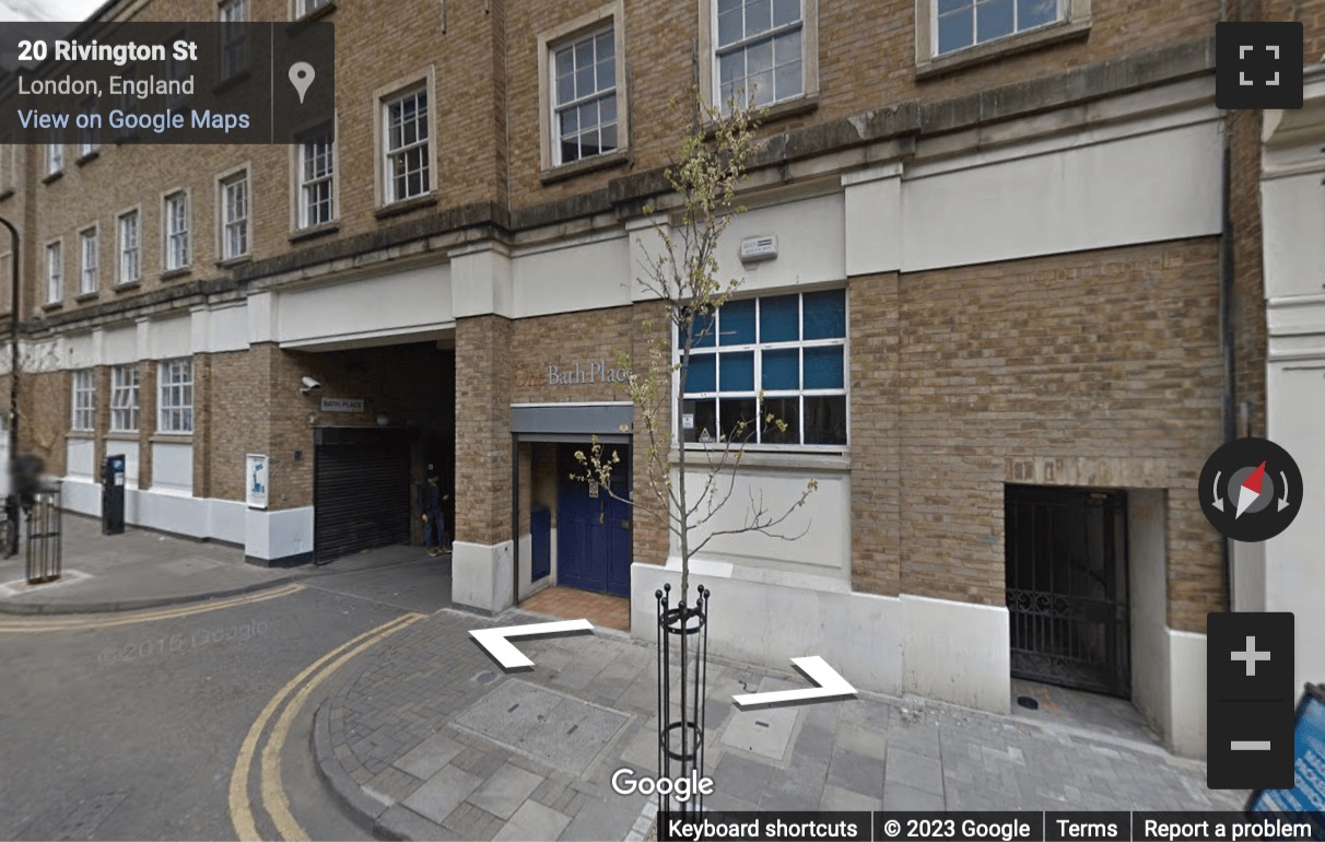 Street View image of 2 Bath Place, Rivington Street, Shoreditch, Central London, EC2A, UK