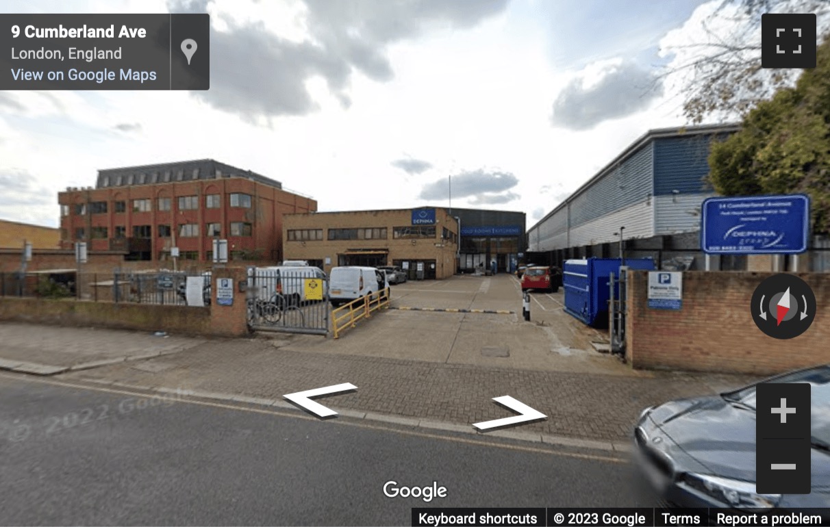 Street View image of 14 Cumberland Avenue, Park Royal, Brent, North West London, NW10, UK