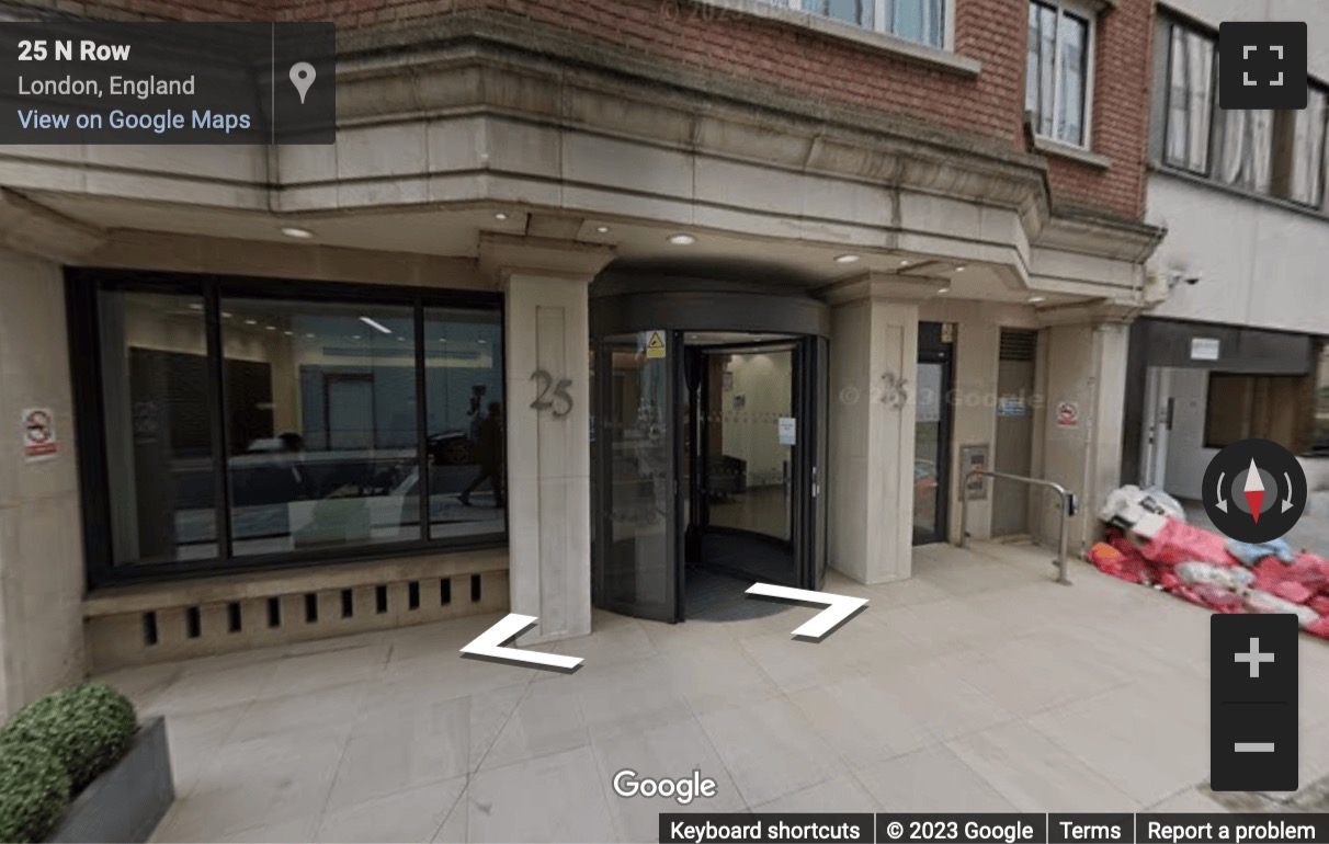 Street View image of 25 North Row, Mayfair, Central London, W1K, UK