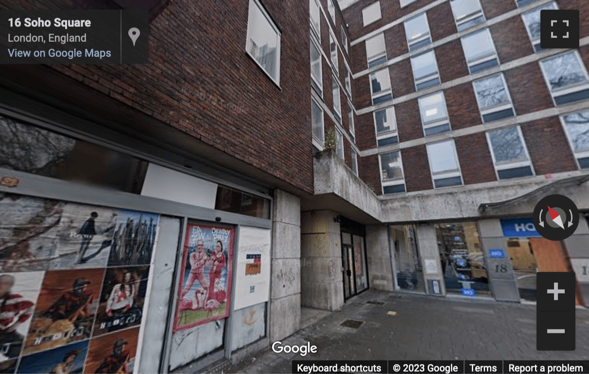 Street View image of 18 Soho Square, Soho, Oxford Circus, Central London, W1D, UK