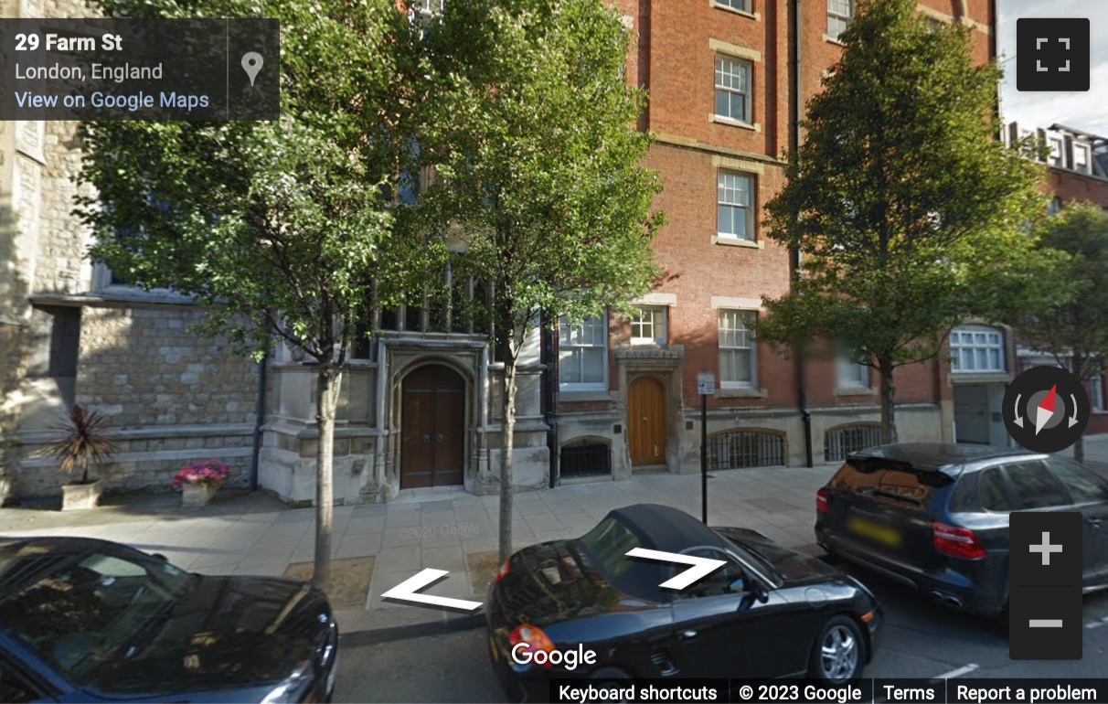 Street View image of 29 Farm Street, Mayfair, Central London, W1J, UK