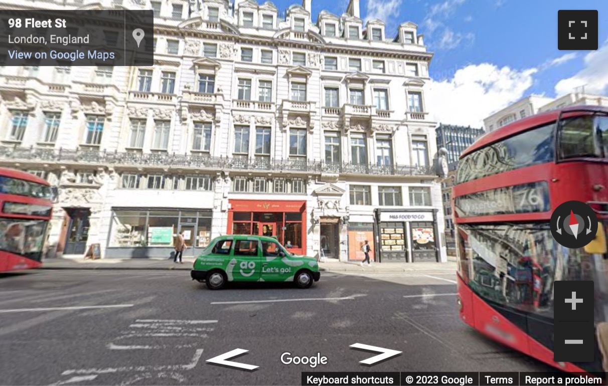 Street View image of 107-111 Fleet Street, Holborn, Central London, EC4A, UK