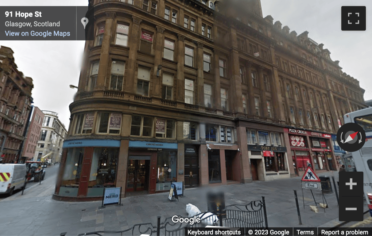 Street View image of Central Chambers, 93 Hope Street, Glasgow, Scotland