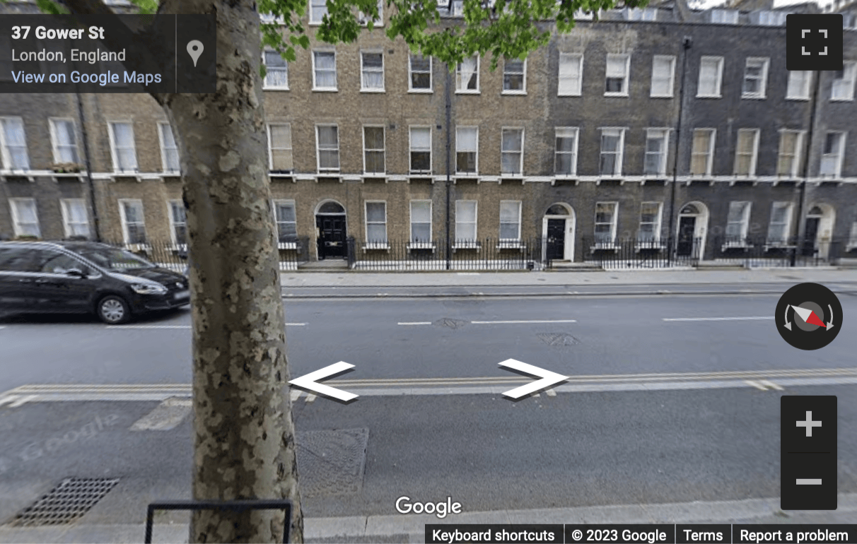 Street View image of 37-41 Gower Street, Bloomsbury, Camden, Central London, WC1E, UK