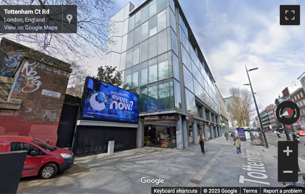 Street View image of 85 Tottenham Court Road, Euston district, Central London, W1T, UK