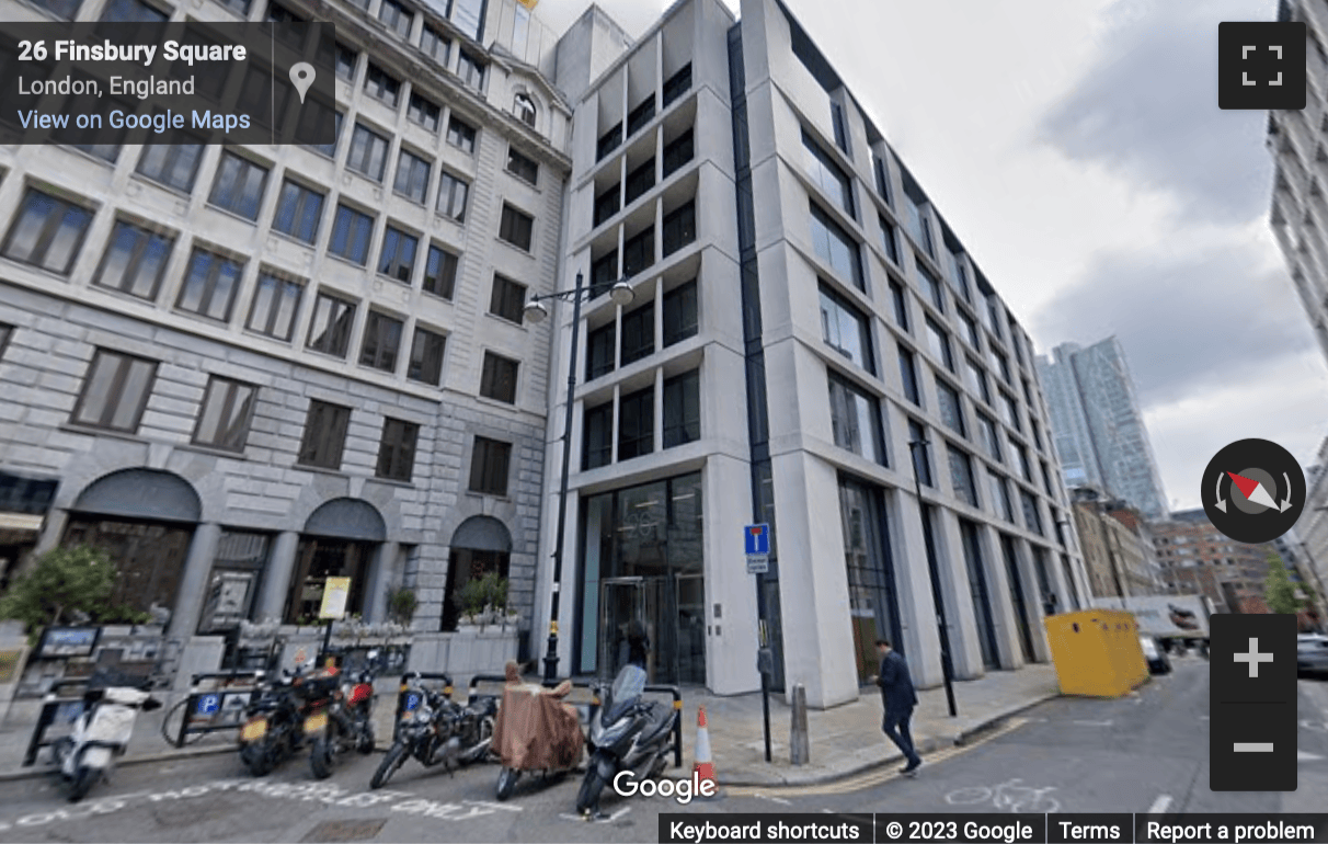 Street View image of 26 Finsbury Square, London, Central London, EC2A